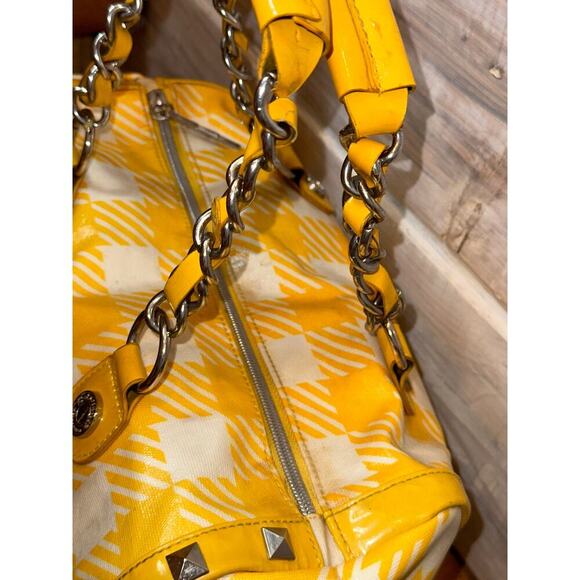 Betsey Johnson yellow Plaid Cherry Sequin tote Purse betseyville - Picture 5 of 16